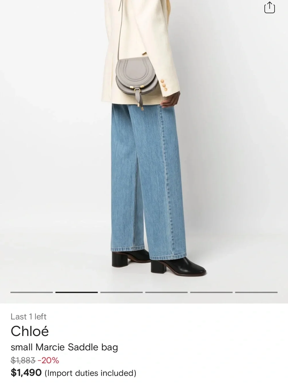 Chloe Grey Pebbled Leather Saddle Crossbody with Gold Hardware